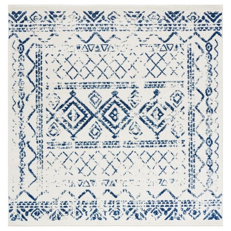 Flowers First 3 x 3 ft. Tulum Bohemian Contemporary Square Power Loomed Rug Ivory & Navy FL1890581